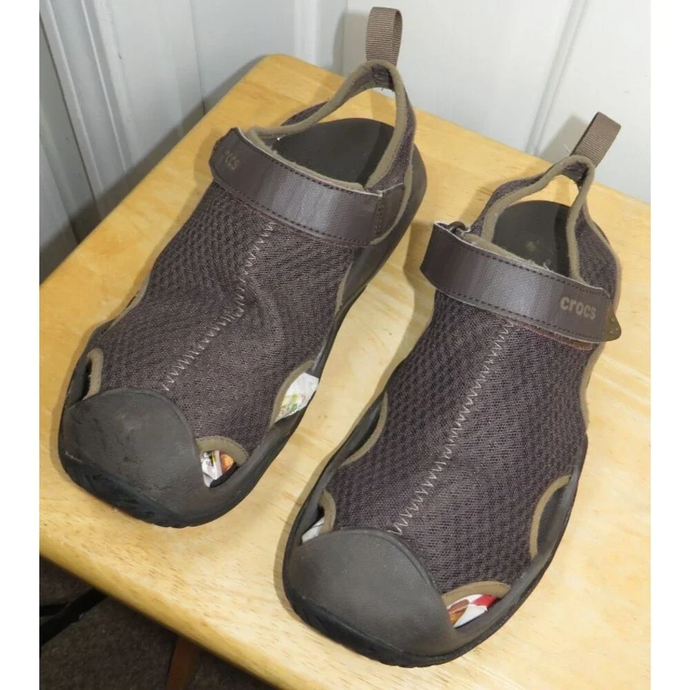 Crocs Swiftwater Mesh Deck Sandals Mens Size 10 Brown Fisherman Water Shoes